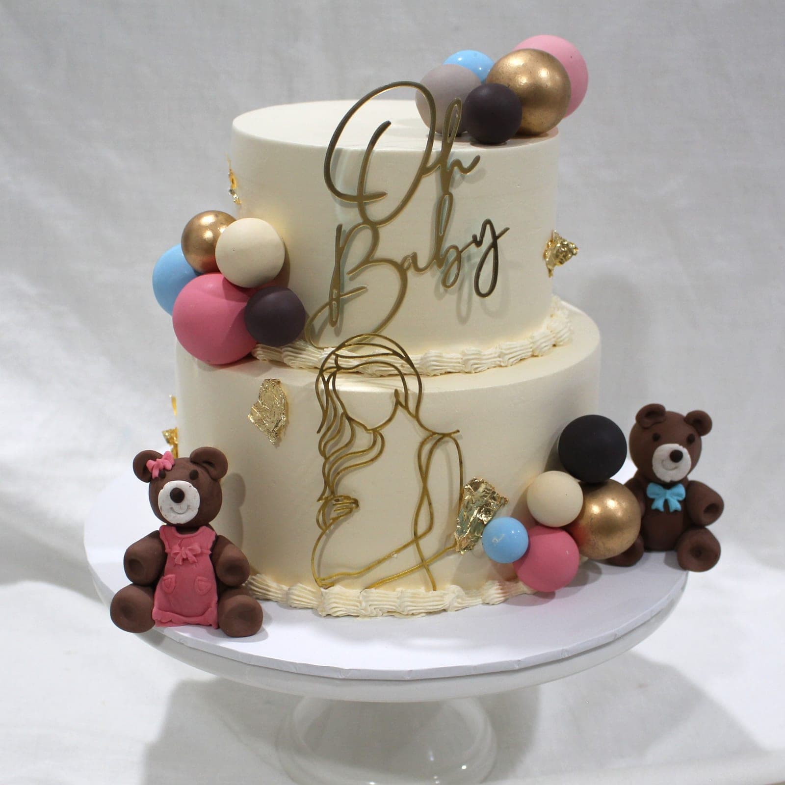 Celebration cake with oh baby teddy bear shower detail — Angel Bakes, Adelaide