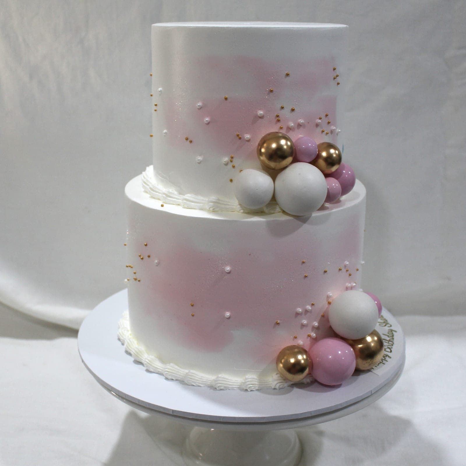 Celebration cake with pink gold birthday detail — Angel Bakes, Adelaide