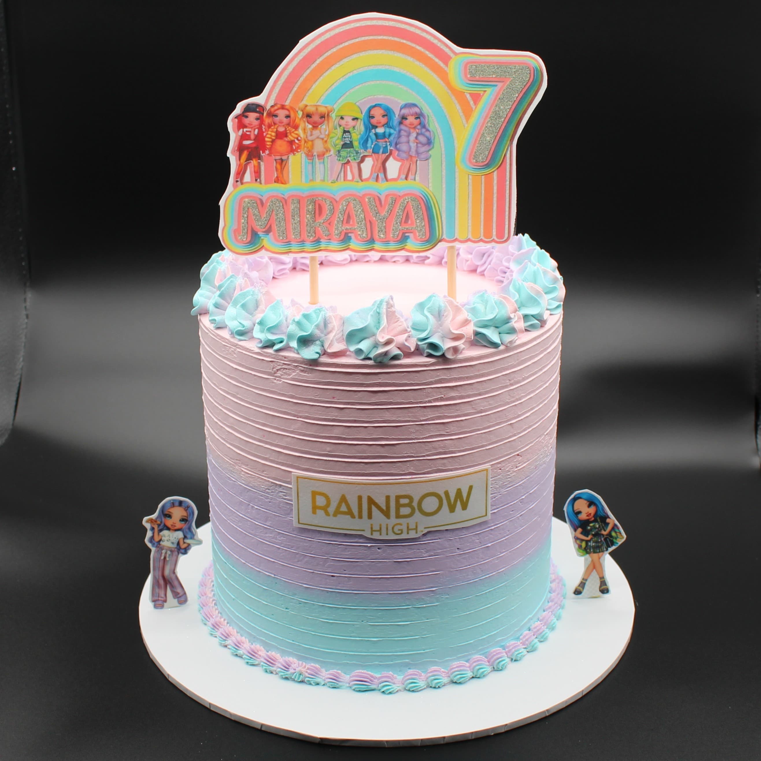Celebration cake with rainbow high birthday detail — Angel Bakes, Adelaide
