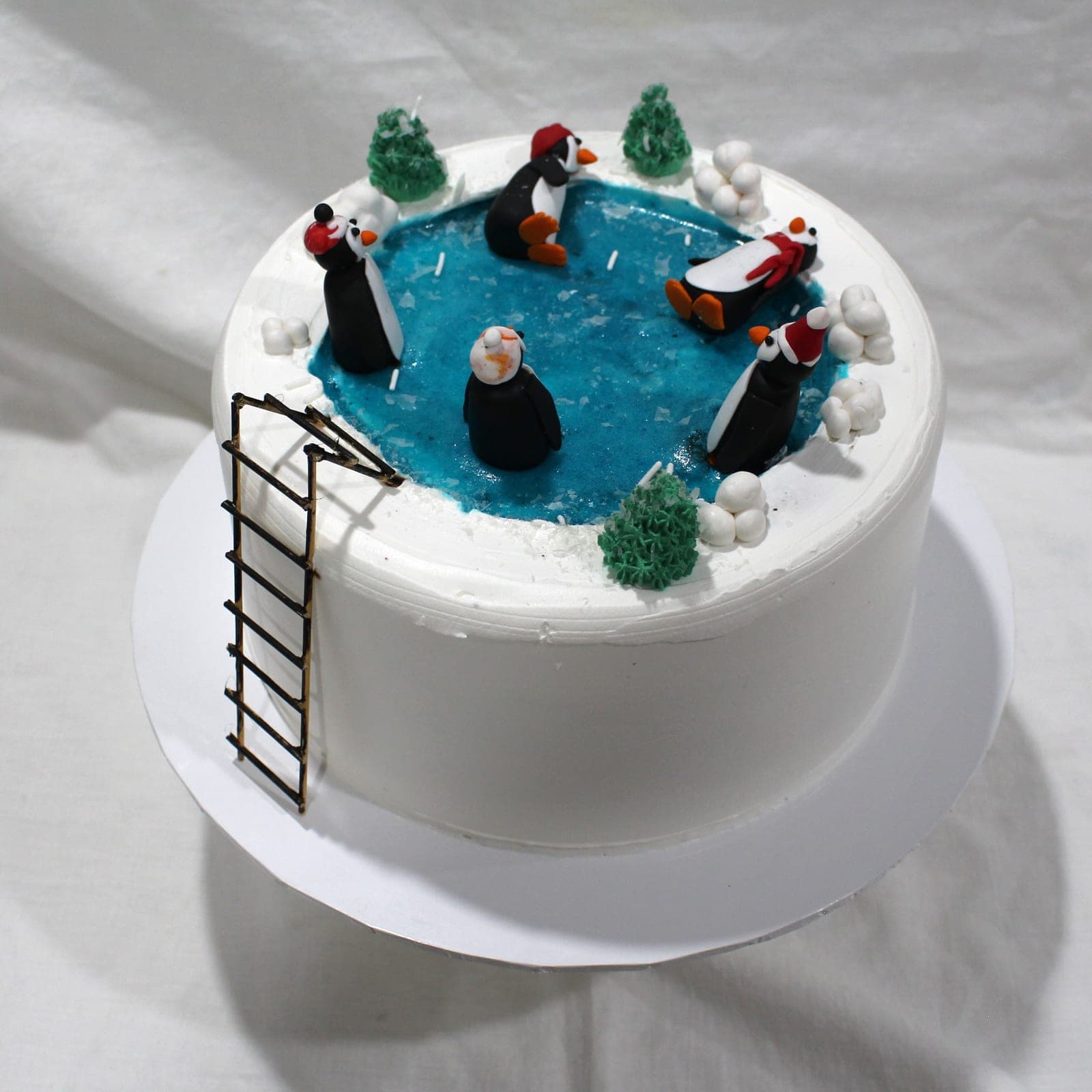 Custom cake with penguin ice scene detail detail — Angel Bakes, Adelaide